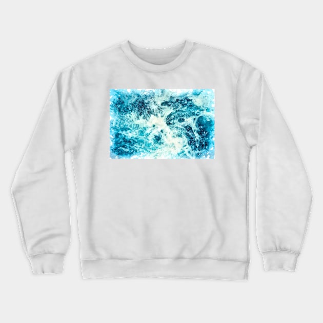 Blue Ocean Summer Beach Waves Abstract Watercolor Crewneck Sweatshirt by Naumovski